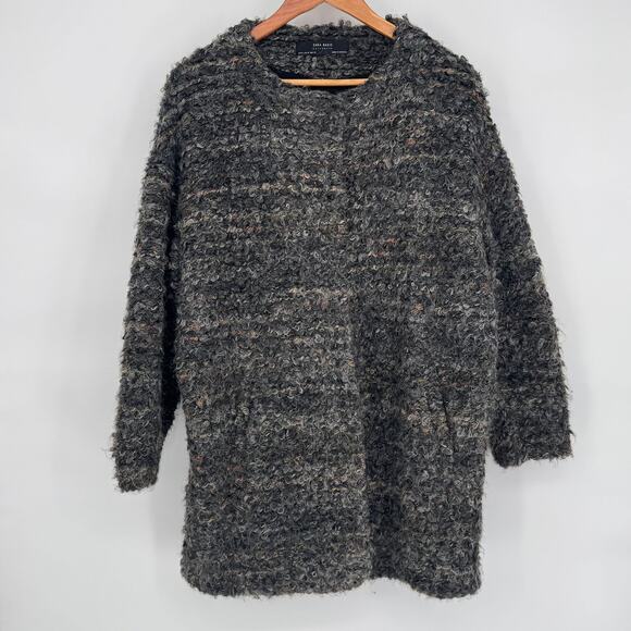 Zara Womens Gray Bouclé Wool Blend Oversized Jacket M Dark Academia Minimalist - Picture 1 of 8